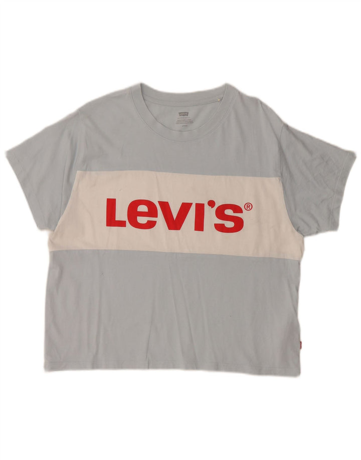LEVI'S Dame Oversized grafisk T-shirt Top UK 10 Small Blue Colourblock
