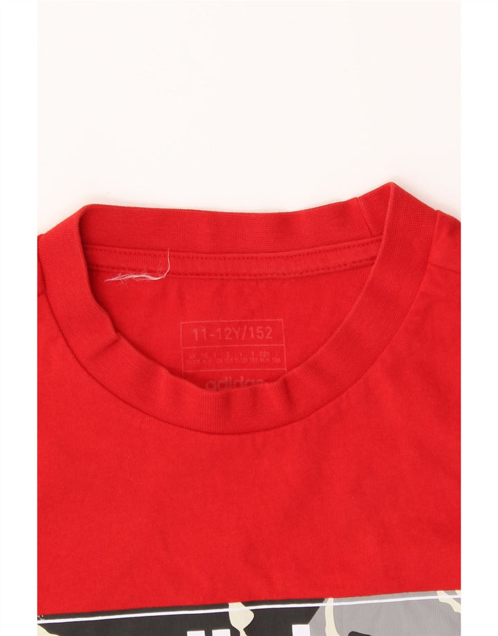 ADIDAS Boys Graphic T-Shirt Top 11-12 Years Red Vintage Adidas and Second-Hand Adidas from Messina Hembry 