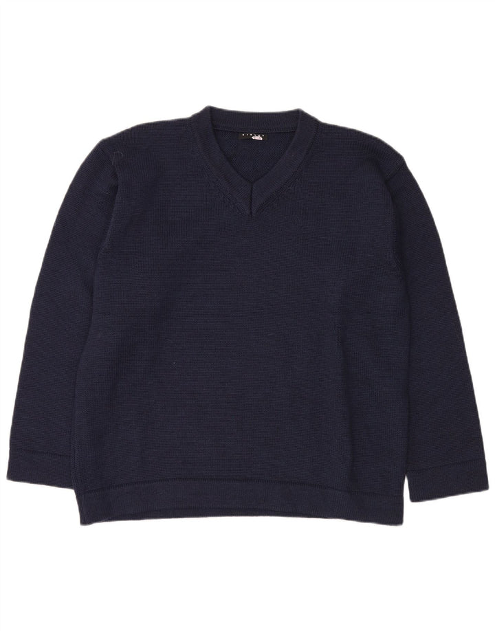 SISLEY Herre V-hals sweater Stor marineblå uld