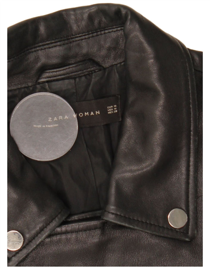 Zara Læder Biker Jacket UK 12 Medium Sort