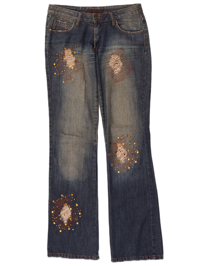 Elisa Landri Dame Distressed Bootcut Jeans IT 44 Medium W30 L35 Blue
