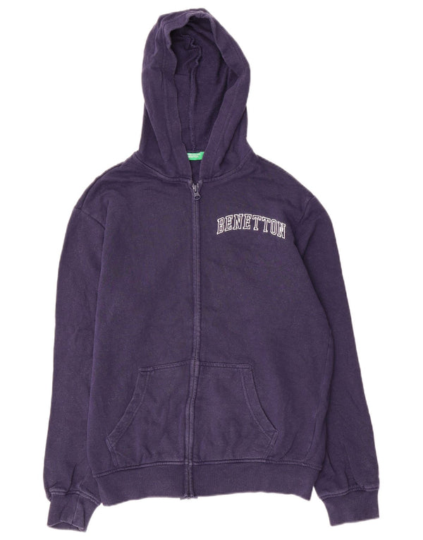 Benetton Womens Graphic Zip Hoodie Sweater UK 12 Medium Navy Blue