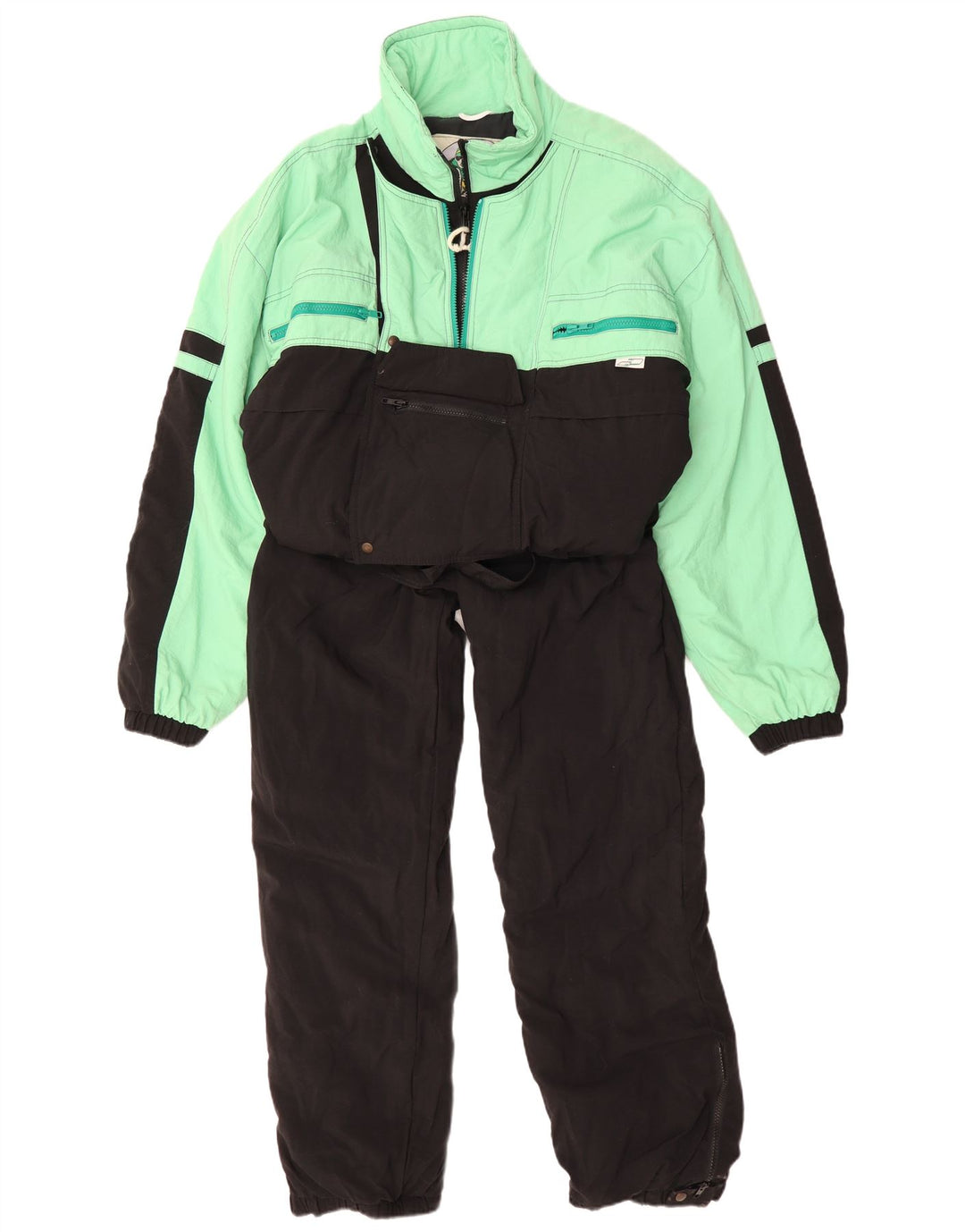 VINTAGE Ski Jumpsuit til mænd Stor turkis farveblok polyamid