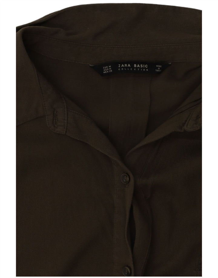 Zara Kvinder Oversized Kortærmet Skjortekjole UK 14 Medium Khaki