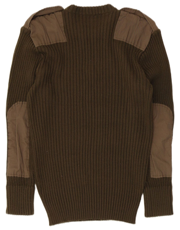 Vintage Herre militære besætningen hals sweater IT 44 XS Khaki Akryl