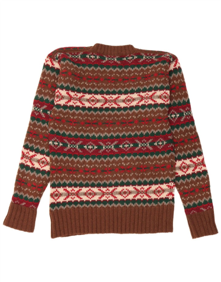Chaps Herre Crew Neck Jumper Sweater Small Brown Fair Isle Virgin Wool