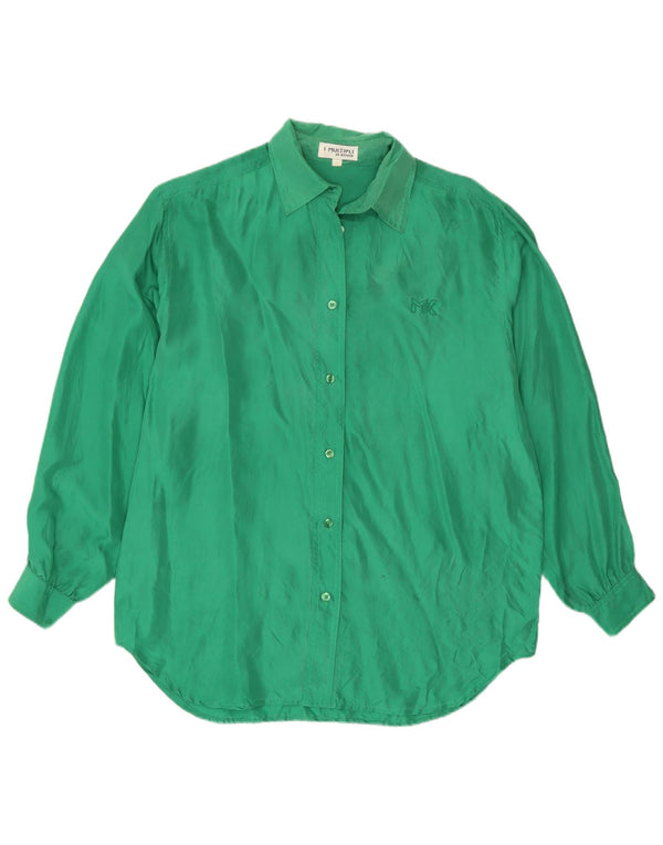 Krizia Dame Shirt Bluse UK 14 Large Green Silk