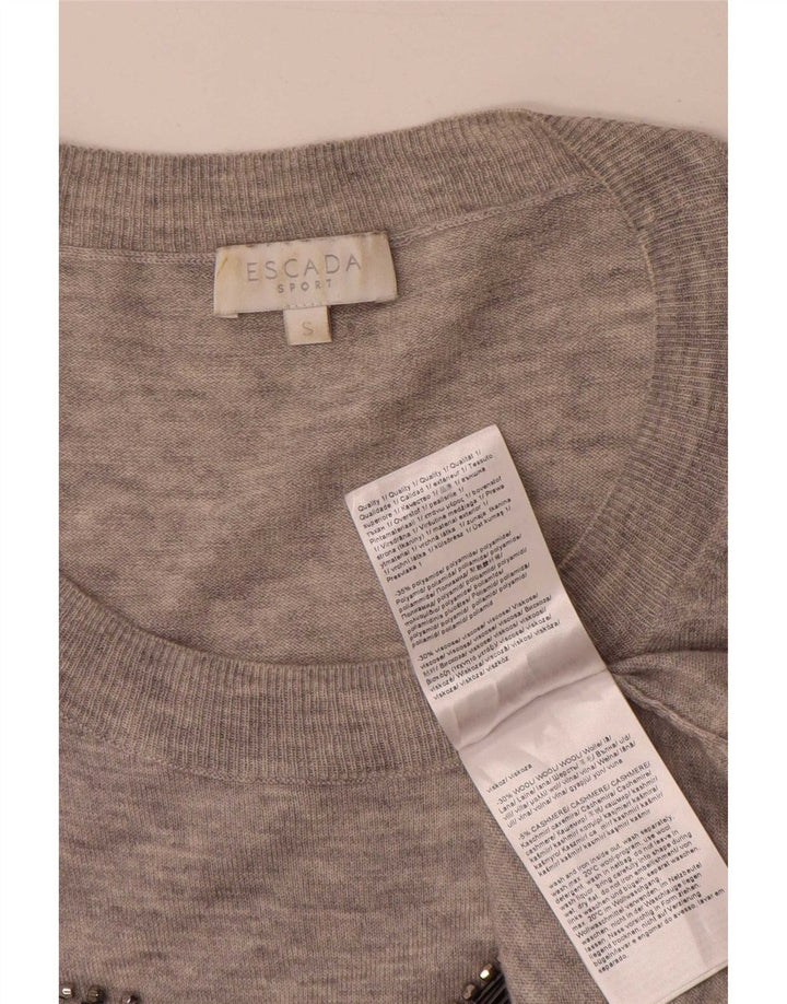 Escada Dame Grafisk Oversized Boat Neck Jumper Sweater UK 10 Small Grey