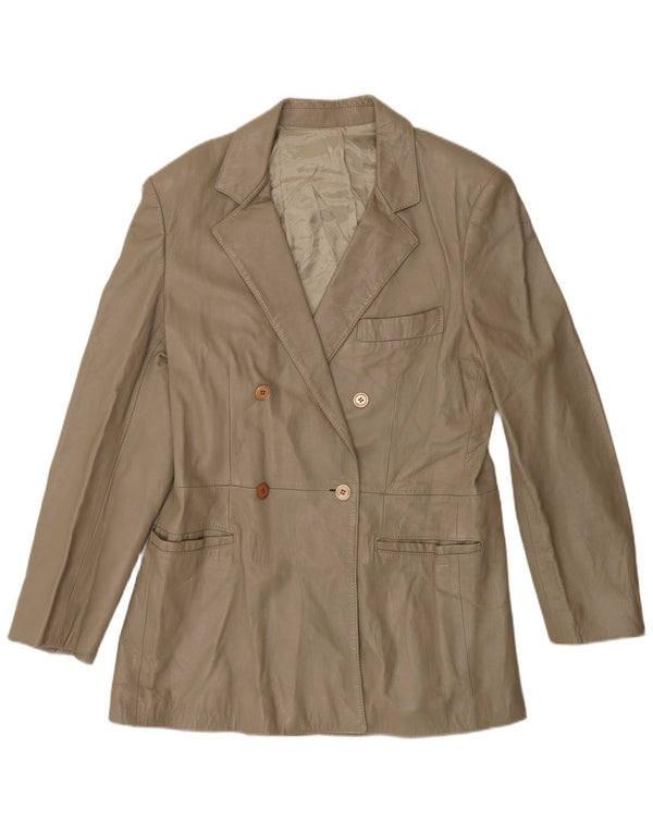 Vintage Dame Dobbeltradet Læder Blazer Jakke IT 52 2XL Grå