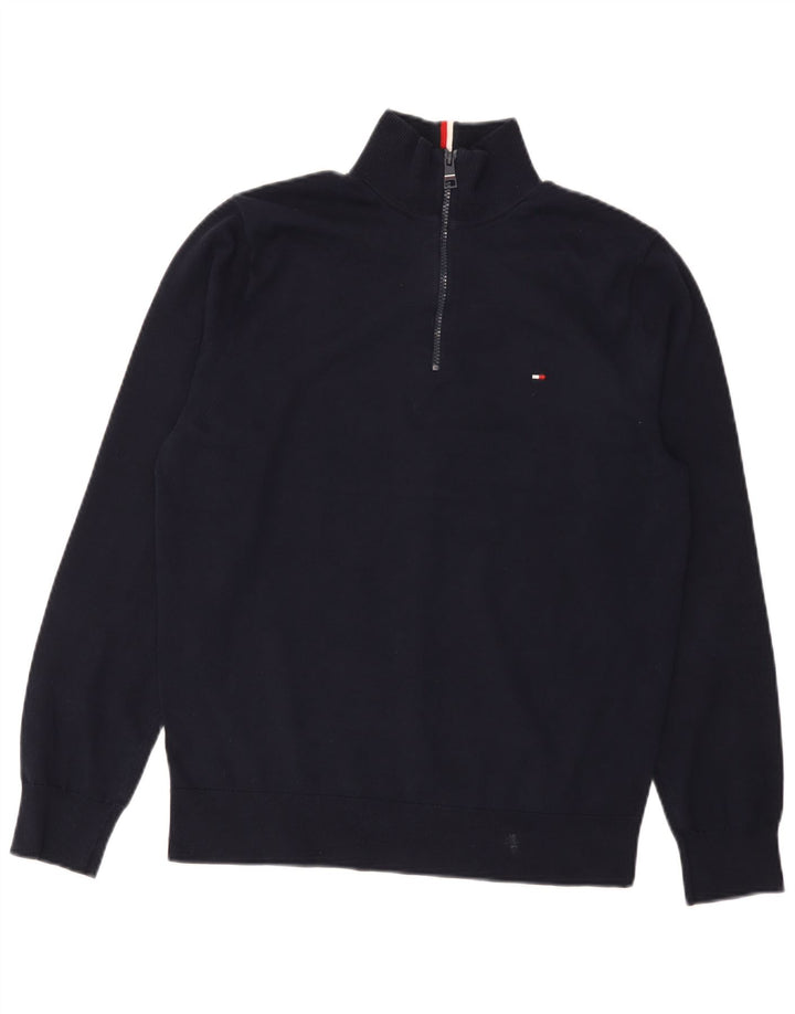 Tommy Hilfiger Herre Zip Neck Jumper Sweater Medium Navy Blue Bomuld