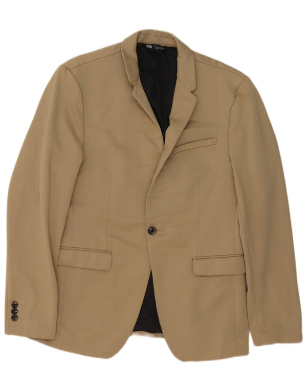 Zara Herre 1-knaps blazerjakke EU 50 Medium Beige Polyester