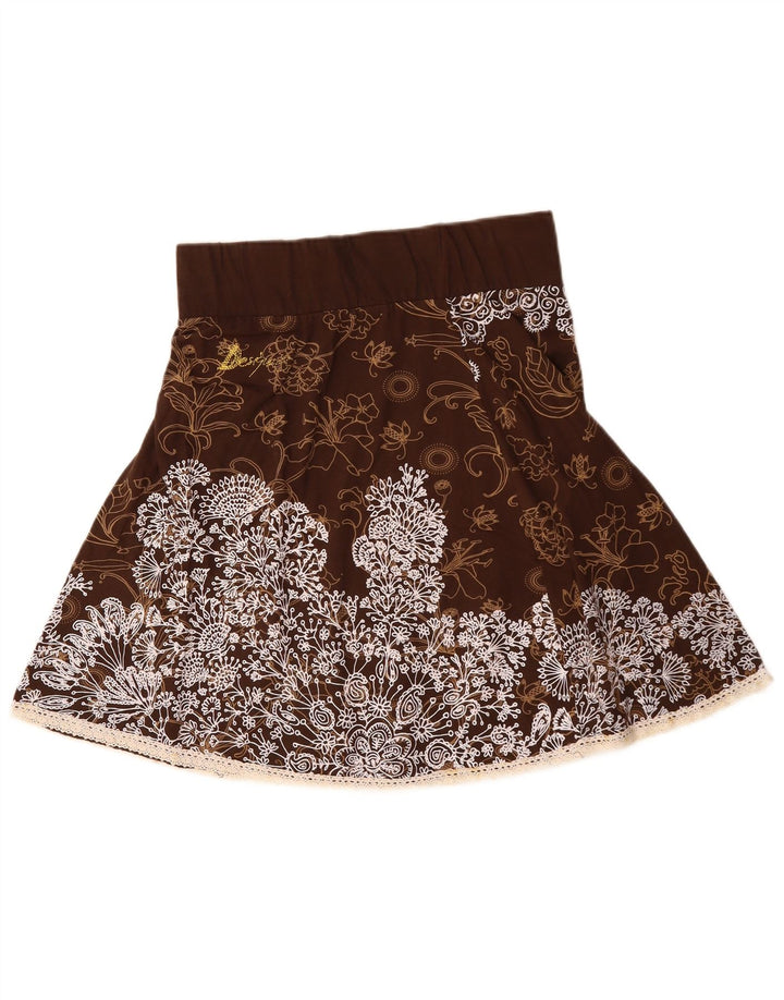 DESIGUAL A-linje nederdel med høj talje til kvinder, stor W30 brun blomstret bomuld