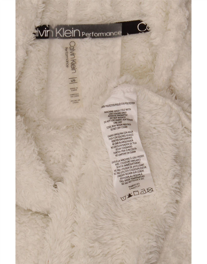 Calvin Klein Dame Roll Neck Oversized Fleece Jumper UK 16 Large White
