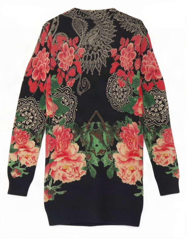 Desigual Womens Longline V-hals sweater UK 12 Medium Black Floral