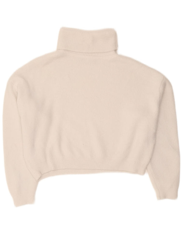 Zara Womens Relaxed Fit Crop Roll Neck Jumper Sweater UK 14 Medium White