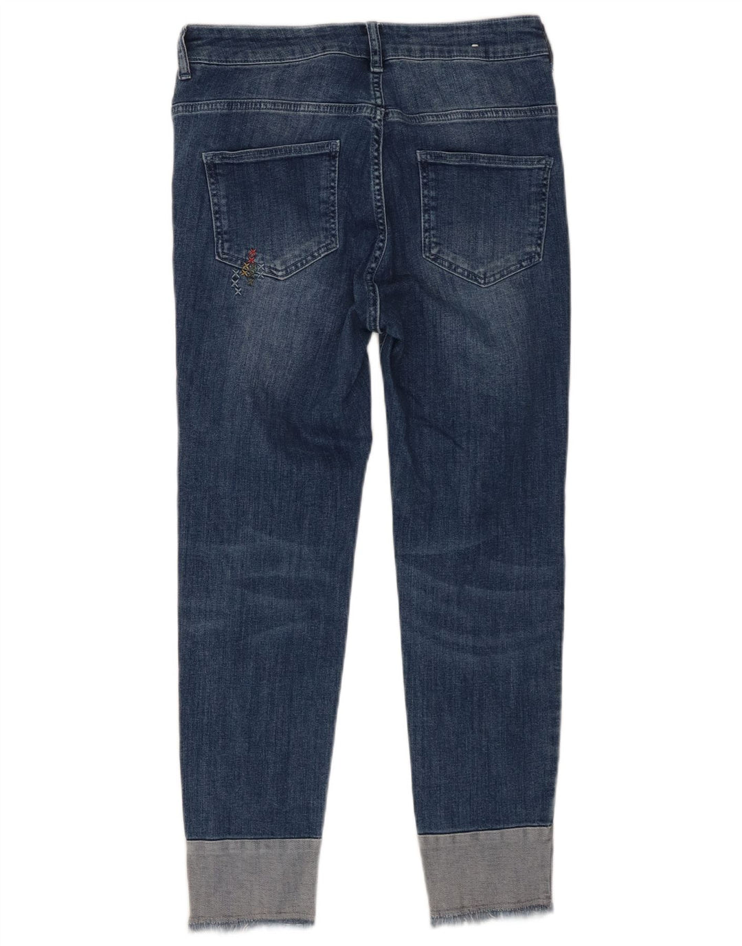Benetton Dame Distressed Cropped Jeans W27 L25 Blå Bomuld