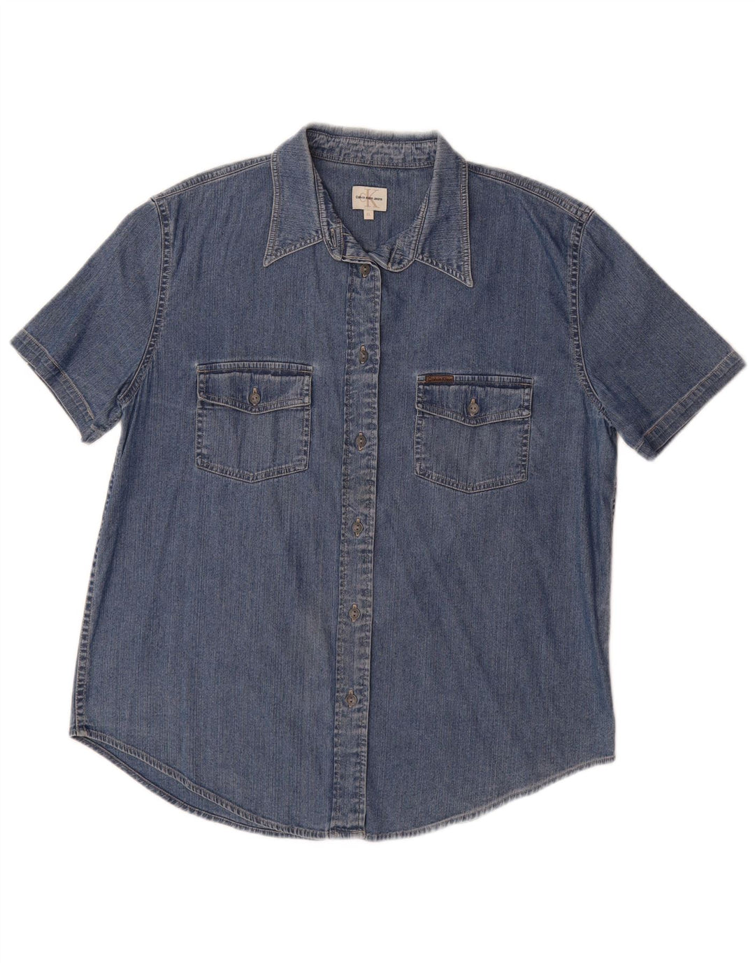 CALVIN KLEIN JEANS Kortærmet denimskjorte til kvinder UK 18 XL Blå Bomuld