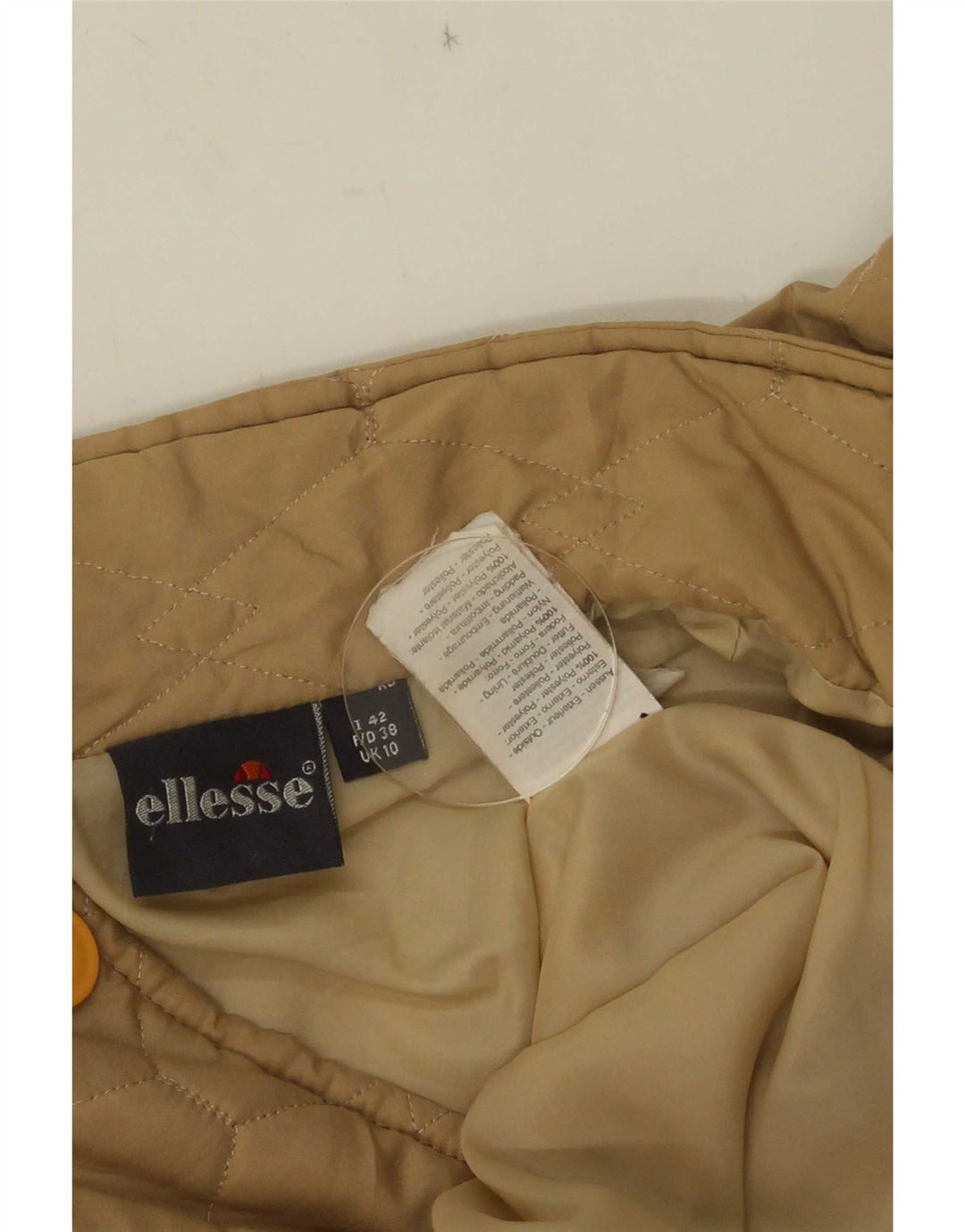 Ellesse Dame Oversized Quiltet Jakke UK 10 Small Beige Polyester