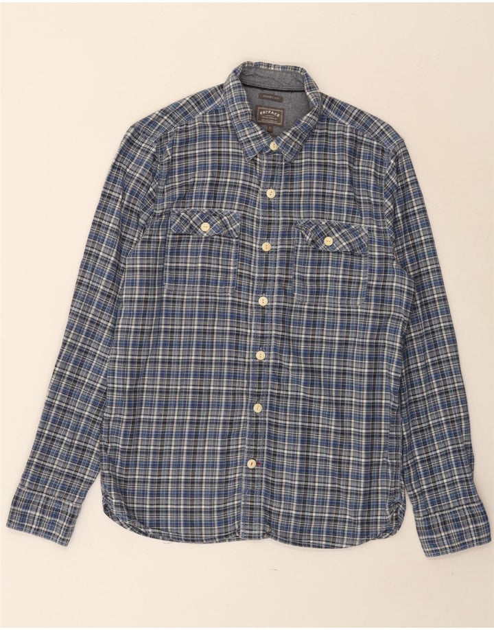 FAT FACE Herre Classic Fit Flanelskjorte Lille blå ternet bomuld