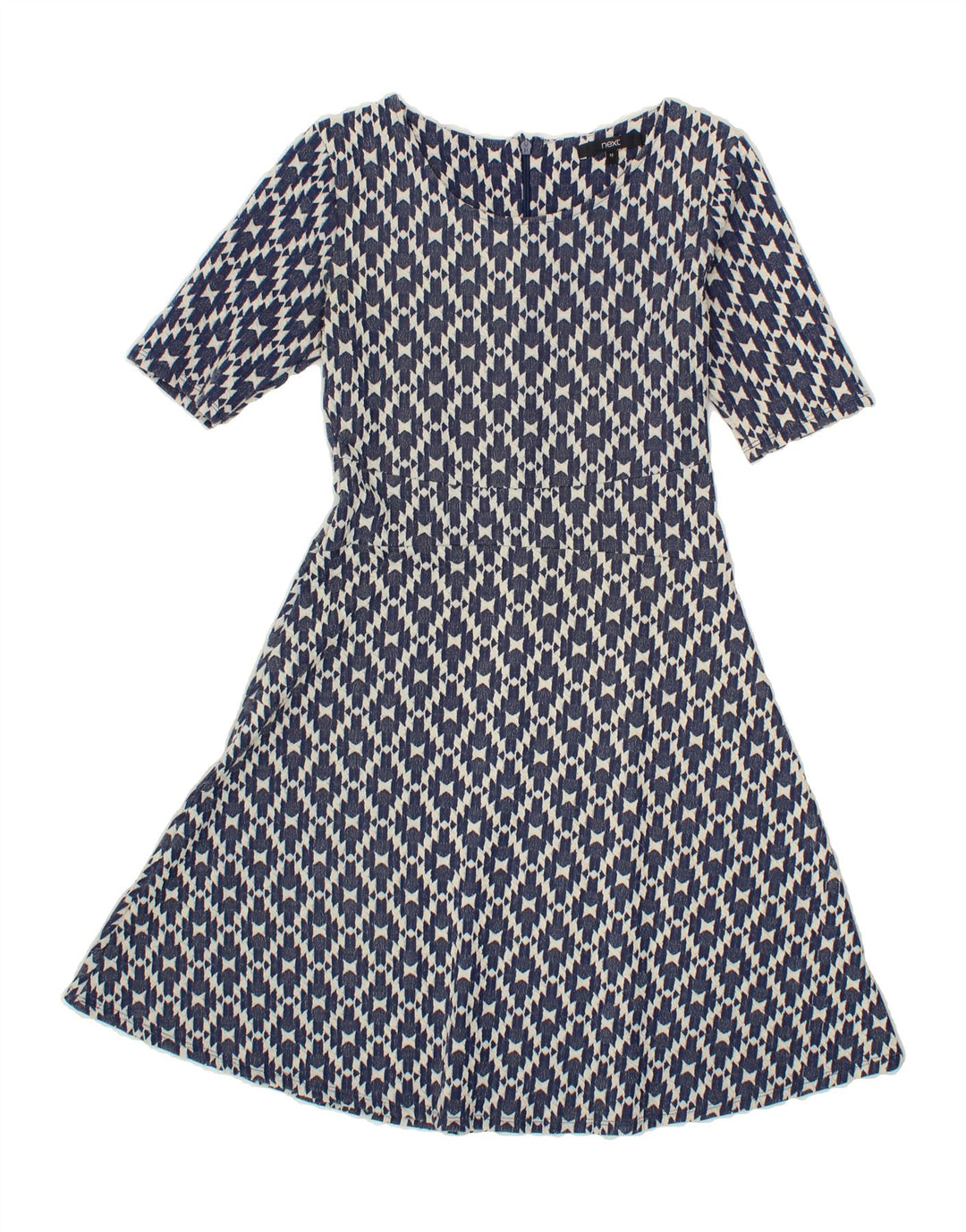 NEXT Womens A-Line Dress UK 12 Medium Navy Blue Ikat Cotton Vintage Next and Second-Hand Next from Messina Hembry 