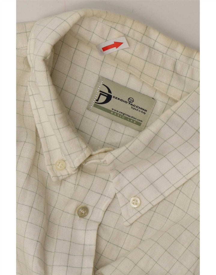 Sergio Tacchini herreskjorte XL hvid ternet linned