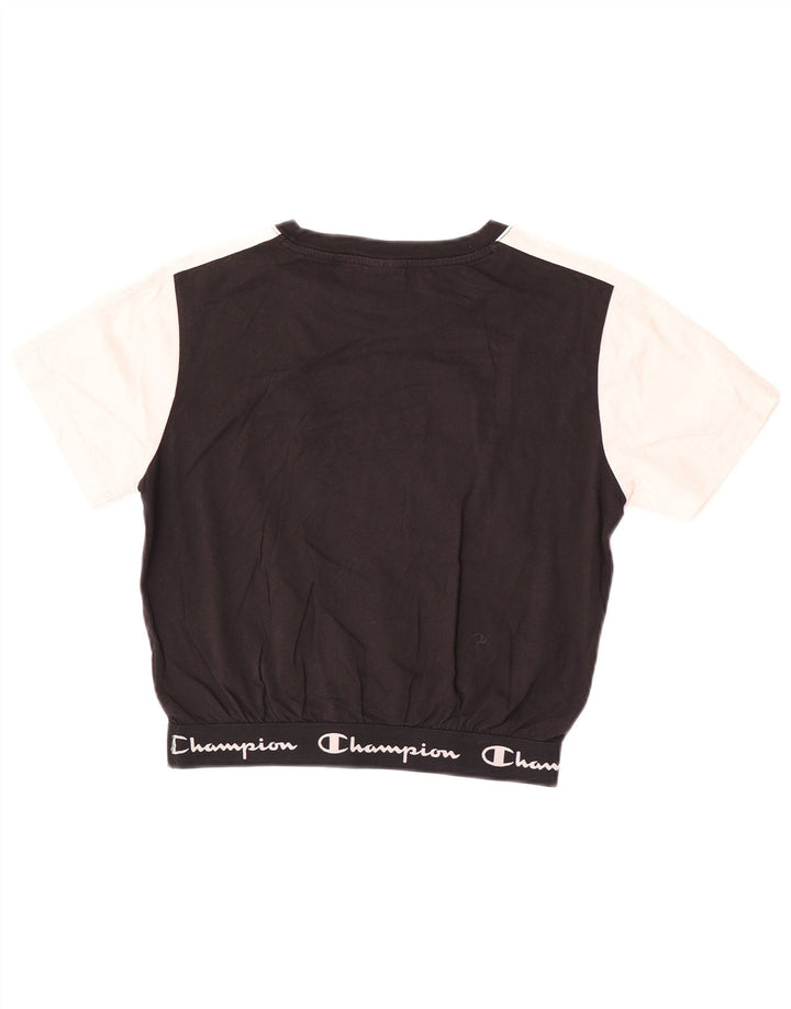 Champion Womens Crop Grafisk T-Shirt Top UK 12 Medium Black Colourblock