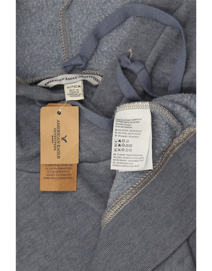 American Eagle Dame Grafisk Oversized Hoodie Jumper UK 10 Small Grey