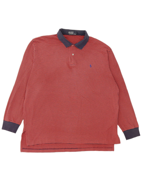 Polo Ralph Lauren Herre langærmet Rugby Polo Shirt XL Rød nålestribet bomuld