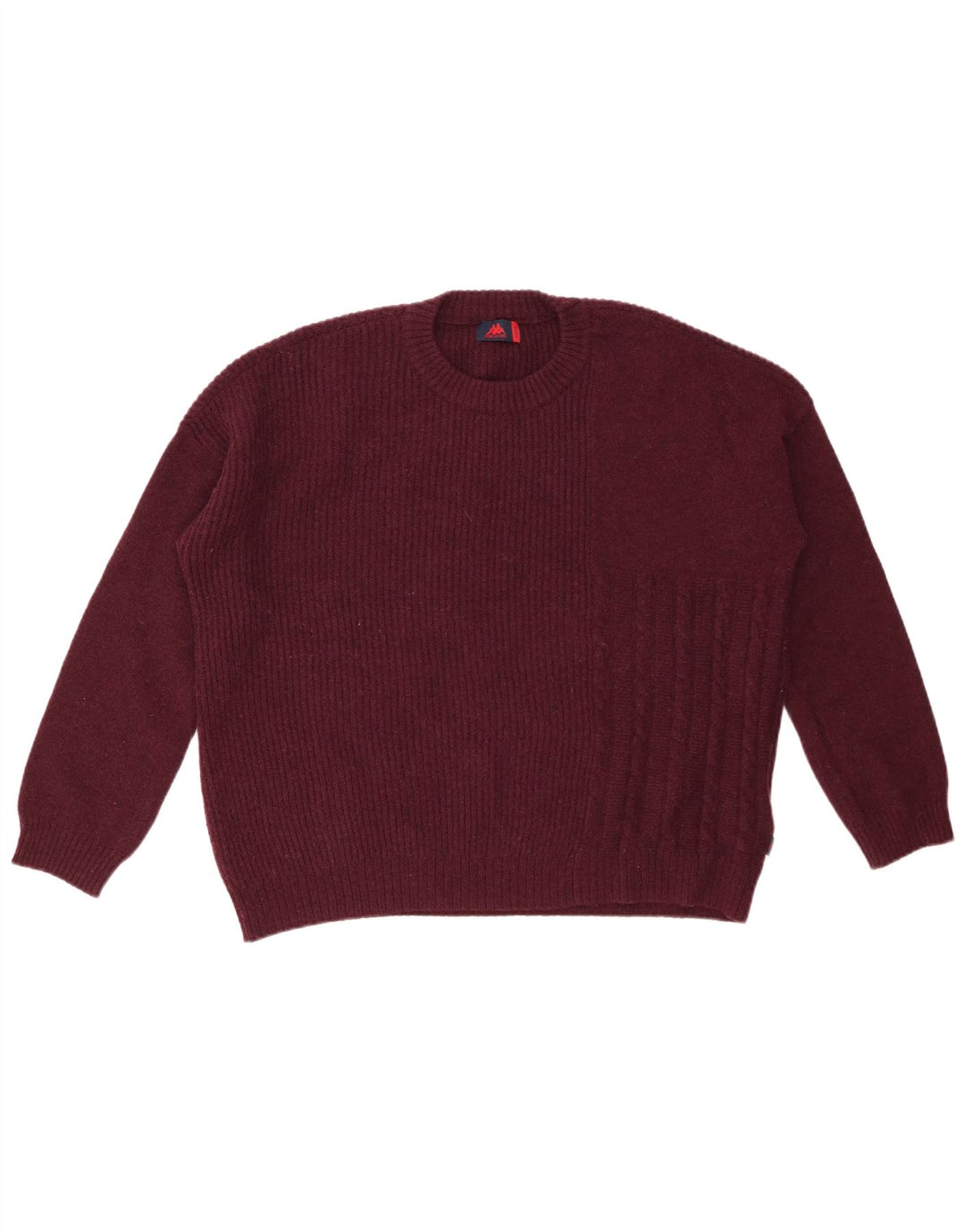 KAPPA Dame Oversized Crew Neck Jumper Sweater UK 16 Large Maroon Wool