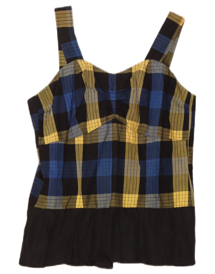 Vintage Womens Crop Ærmeløs bluse Top UK 10 Small Blue Check