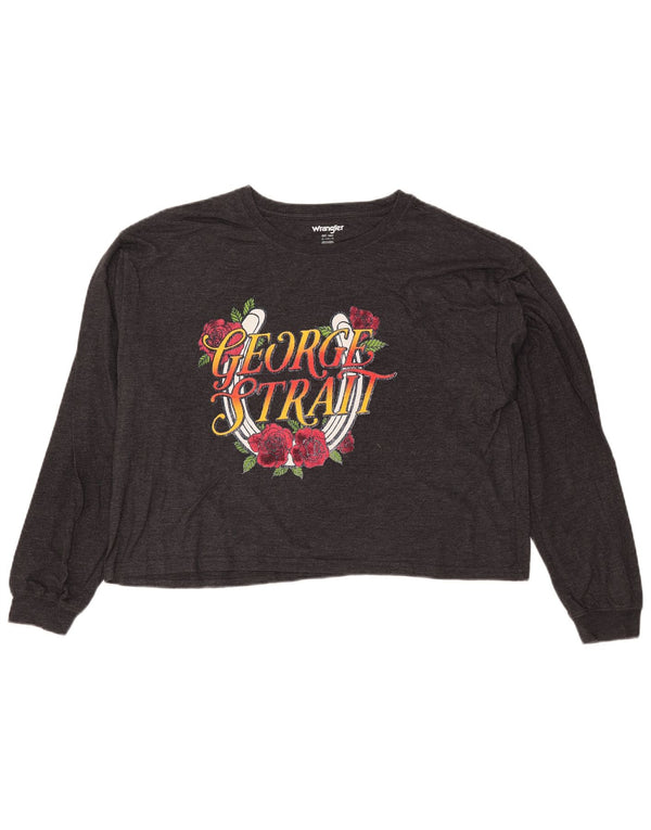 WRANGLER Womens Crop Grafisk Top Langærmet UK 10 Small Grey Floral