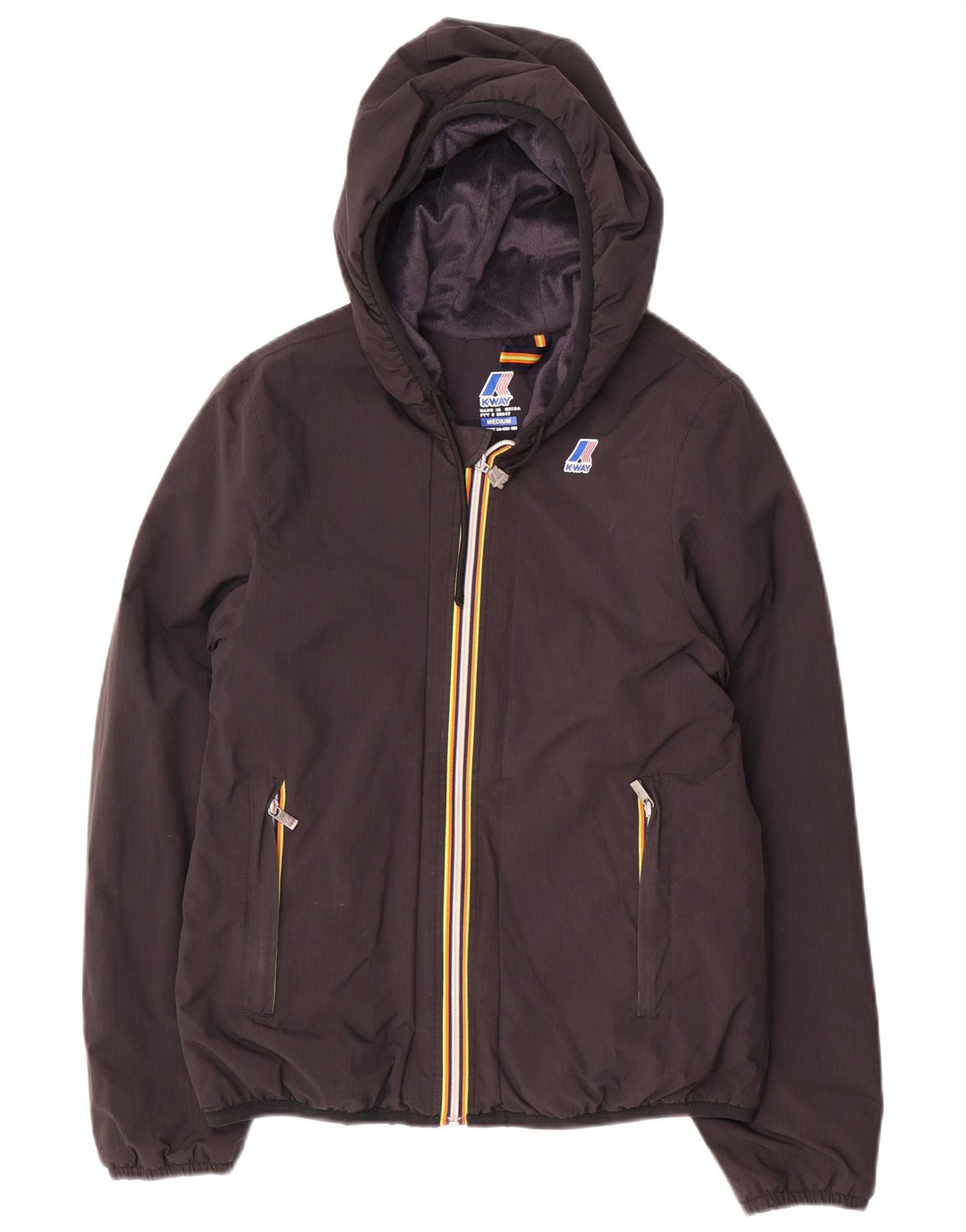 K-Way Dame Hooded Windbreaker Jacket UK 14 Medium Sort Polyamid