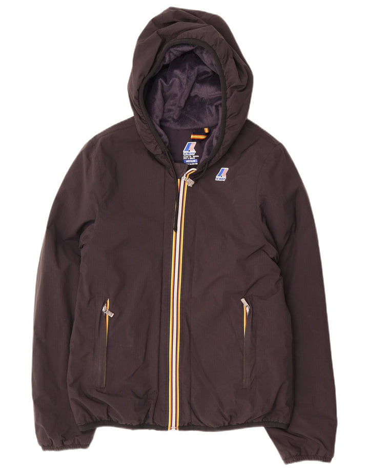 K-Way Dame Hooded Windbreaker Jacket UK 14 Medium Sort Polyamid