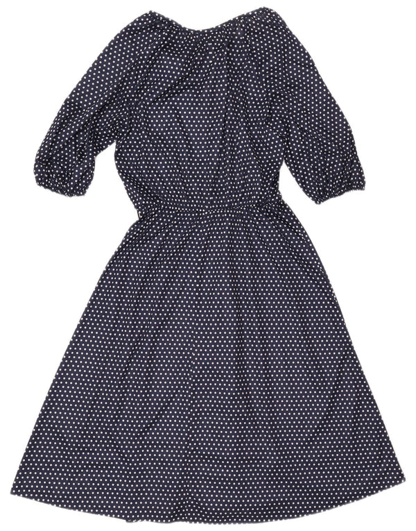 Vintage Dame Se Through A-Line Kjole UK 10 Small Navy Blue Polyester