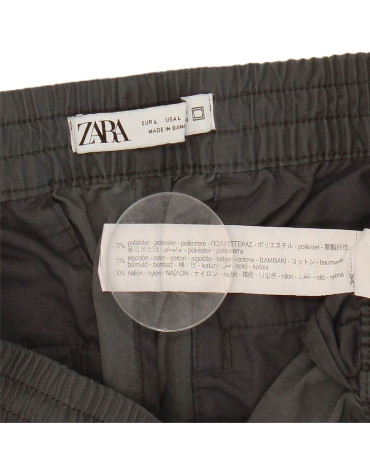Zara Herre Crop Joggers Cargo Bukser Large W32 L24 Grå Polyester