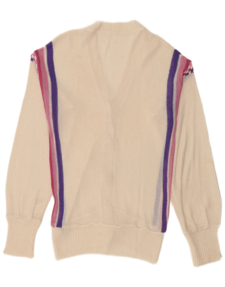 Vintage dame cardigan sweater UK 12 Medium Off White stribet