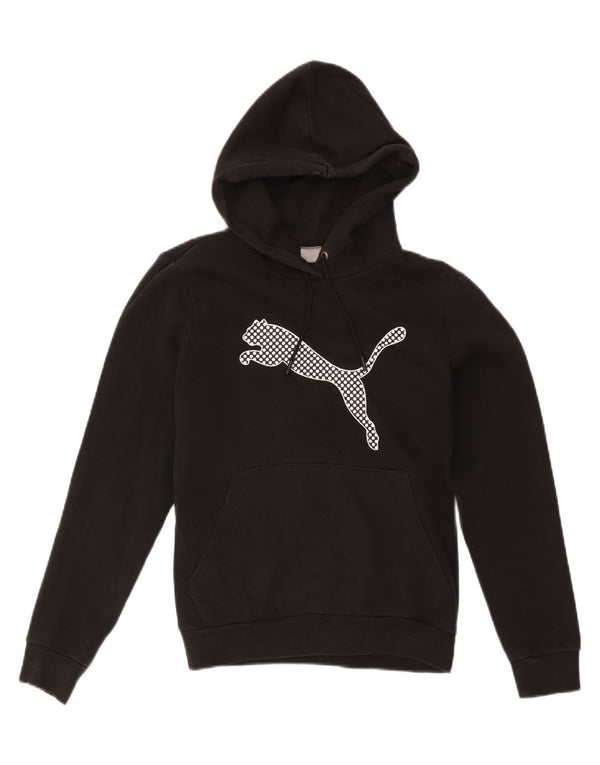 Puma Womens Graphic Hoodie Jumper UK 14 Large Black Cotton
