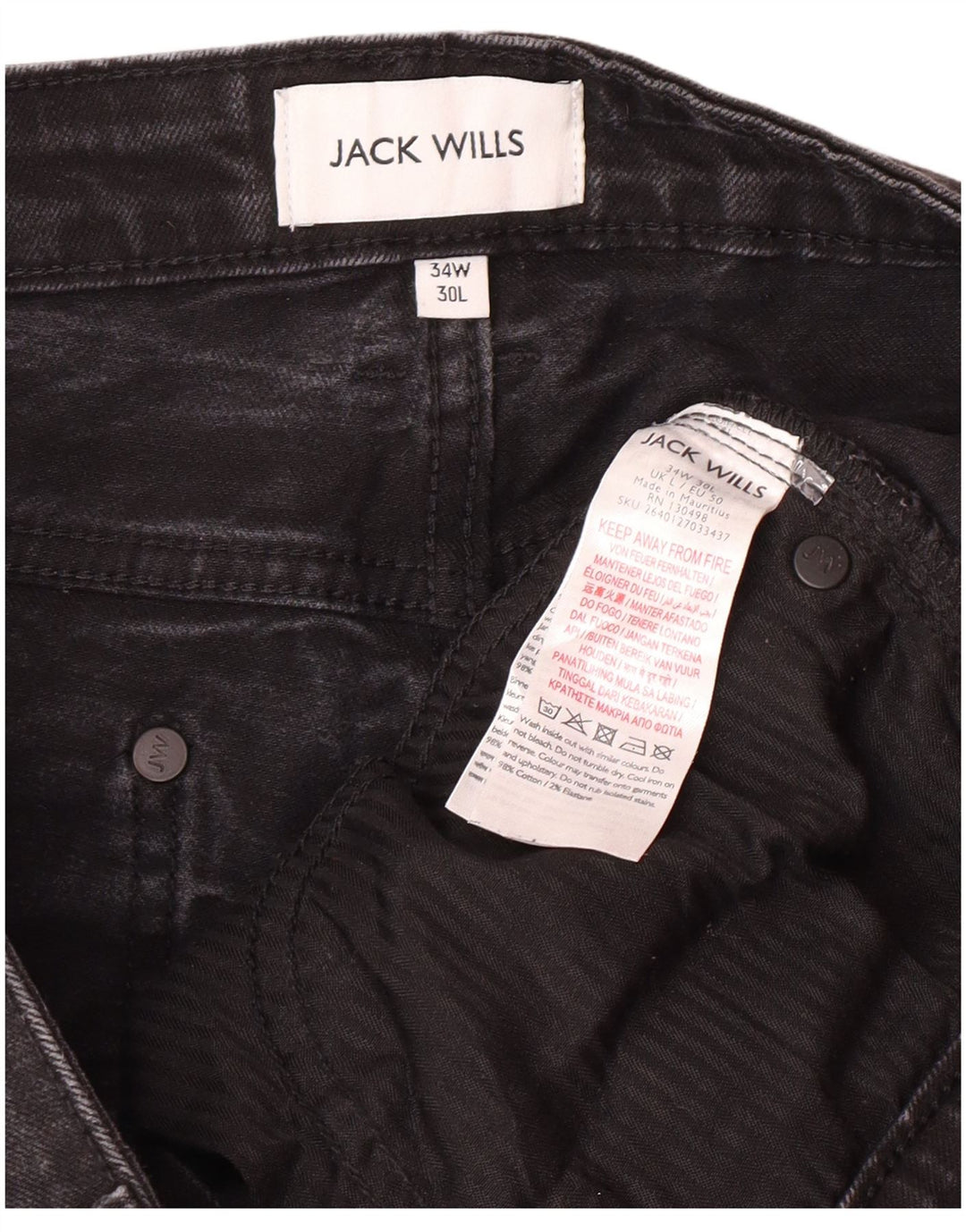 JACK WILLS Herre Slim Jeans W34 L27 Sort Bomuld
