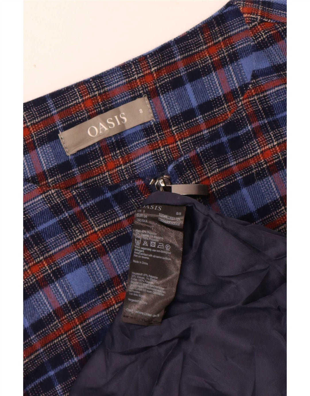 Oasis Dame Ærmeløs A-Line Kjole UK 8 Lille blå ternet polyester