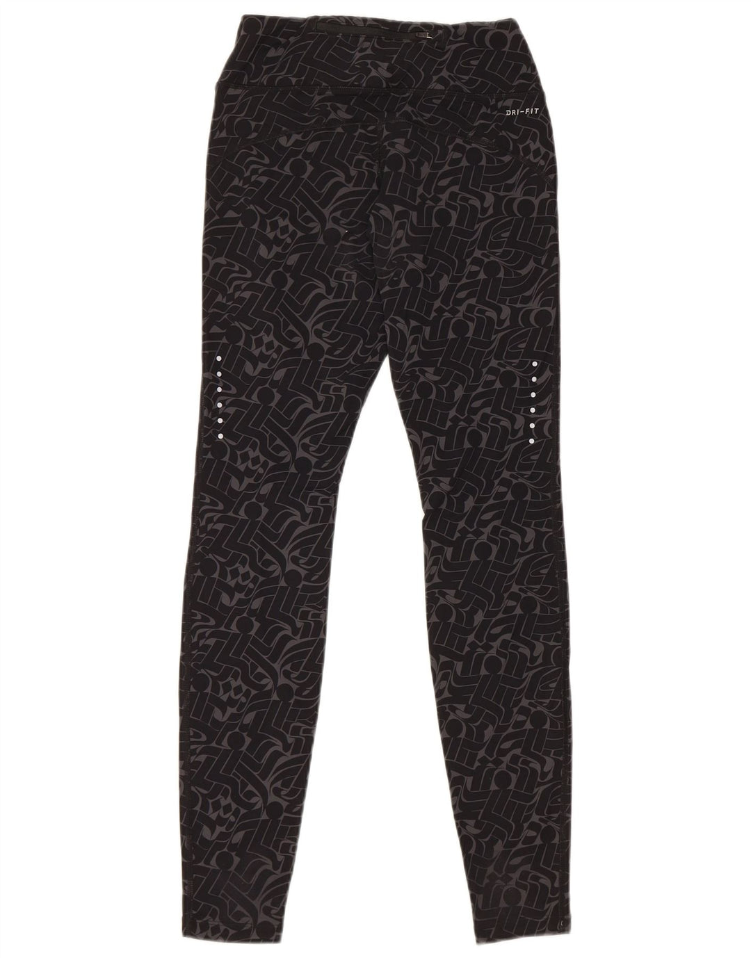 NIKE Dame Dri Fit Leggings UK 8 Lille sort geometrisk nylon