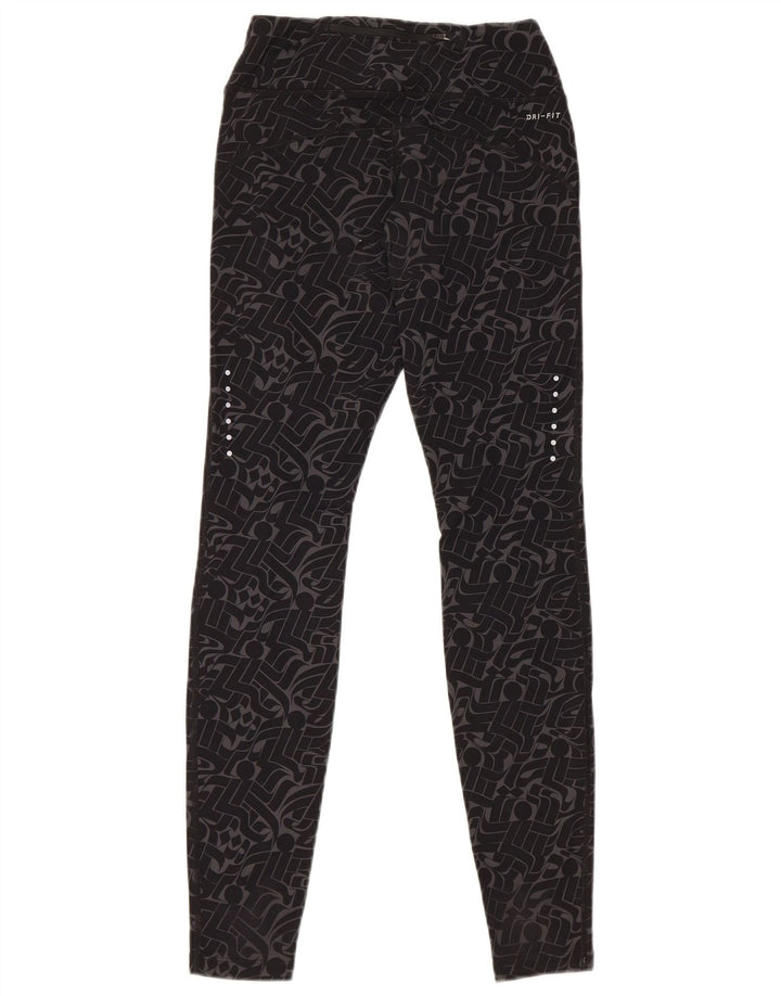 NIKE Dame Dri Fit Leggings UK 8 Lille sort geometrisk nylon