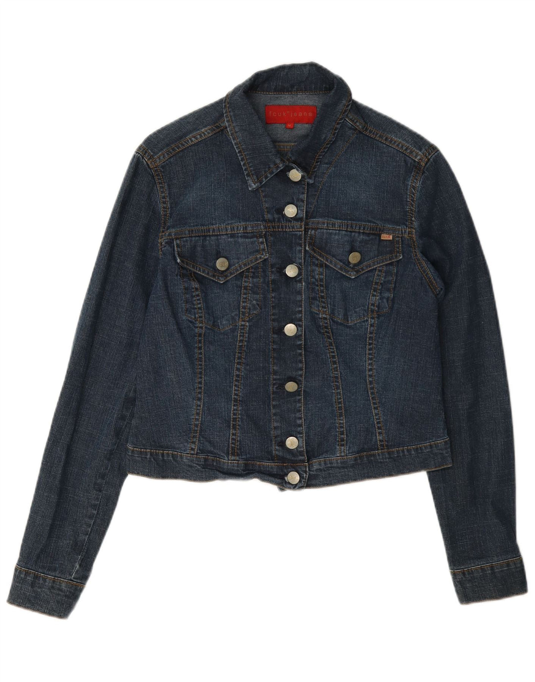 Fcuk Dame Crop Denim Jacket UK 12 Medium Blue