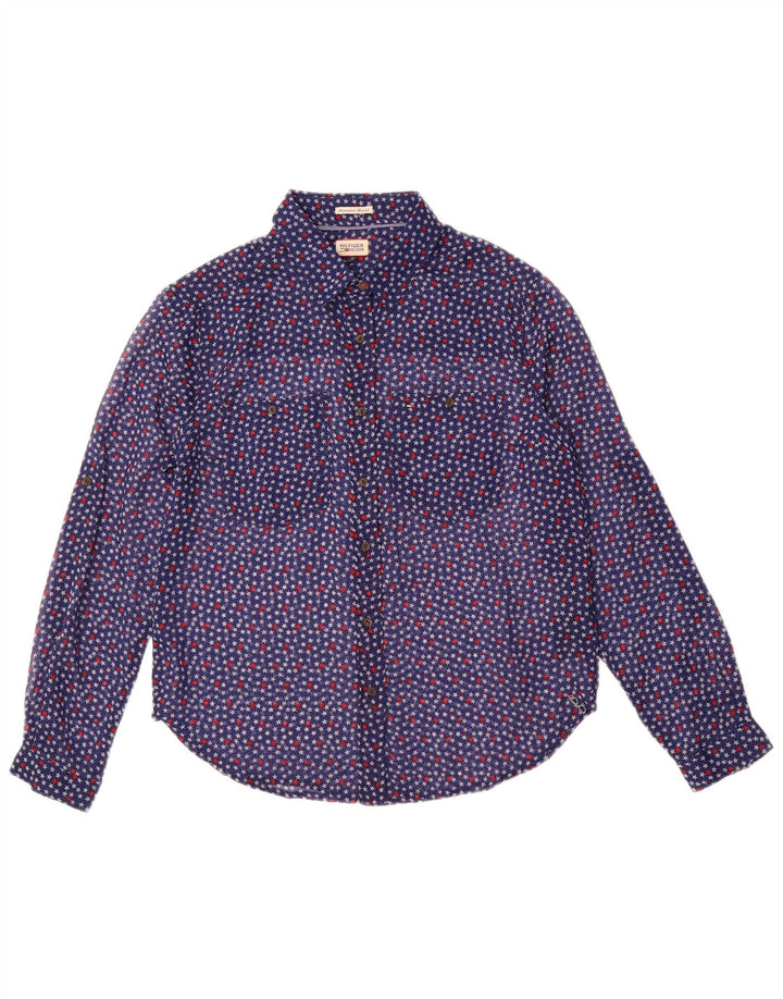 TOMMY HILFIGER Womens Oversized Shirt Blouse UK 10 Small Blue Floral