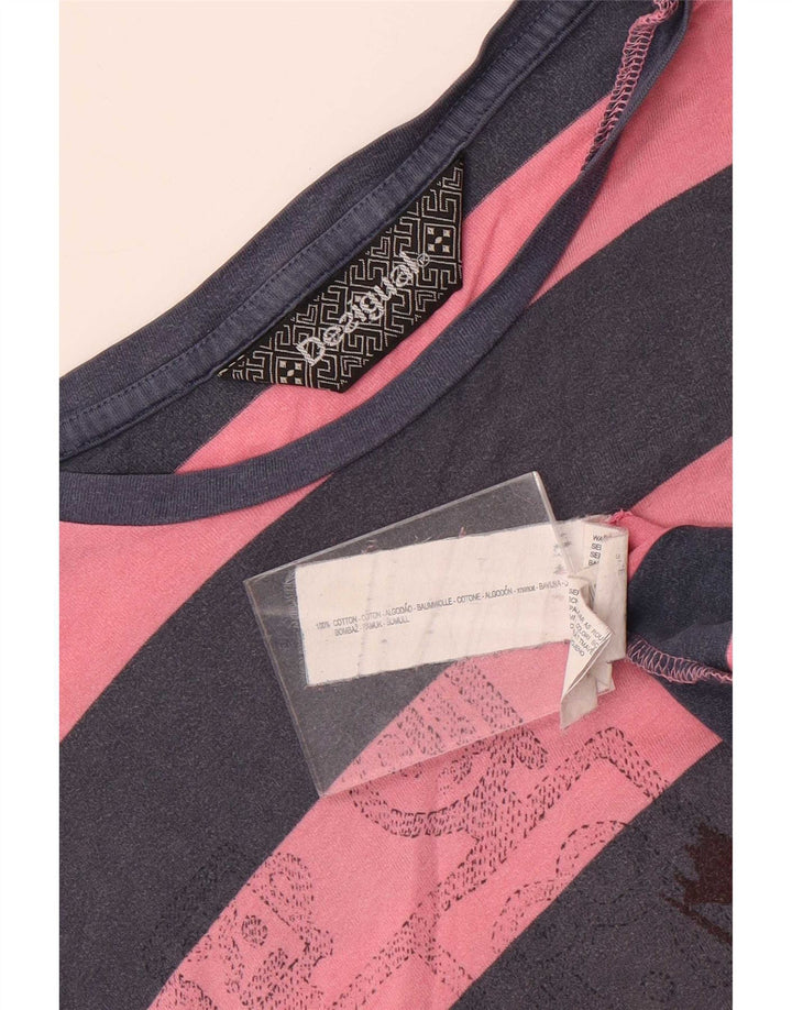 Desigual Herre Grafisk Top Langærmet Stor Pink Stribet Bomuld