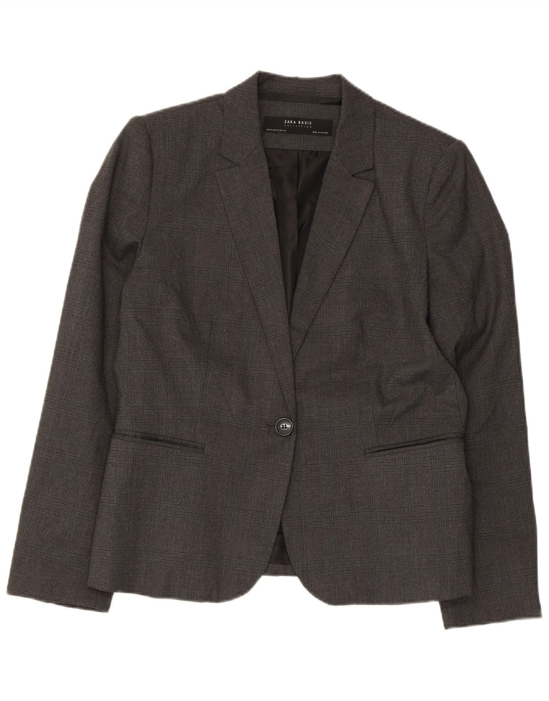 Zara Dame 1-knaps blazerjakke EU 42 Stor grå ternet polyester