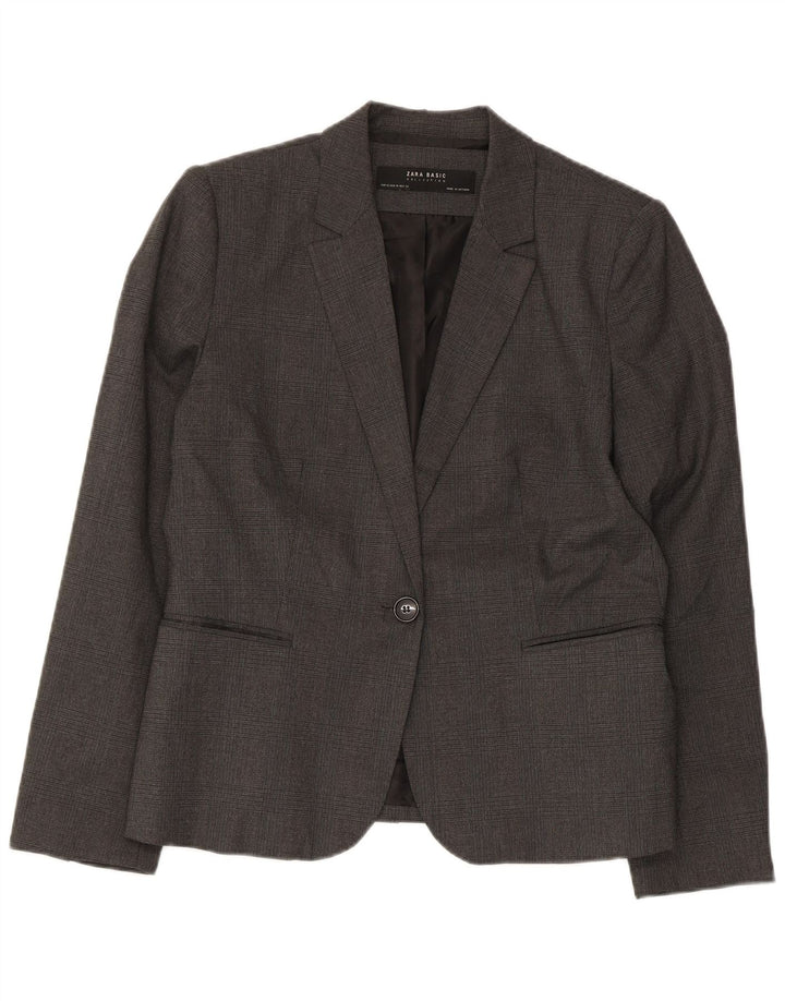 Zara Dame 1-knaps blazerjakke EU 42 Stor grå ternet polyester