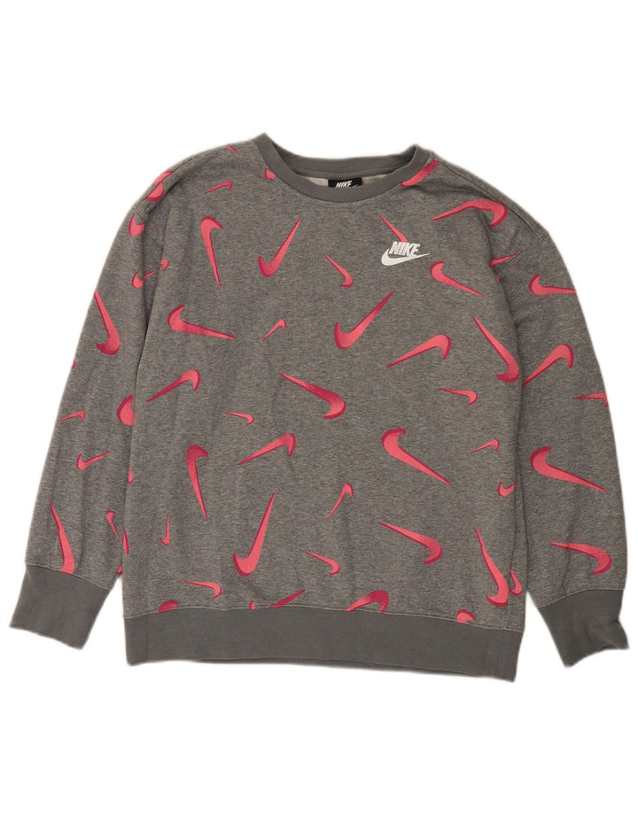 NIKE piger grafisk sweatshirt trøje 13-14 år XL Grå Geometrisk