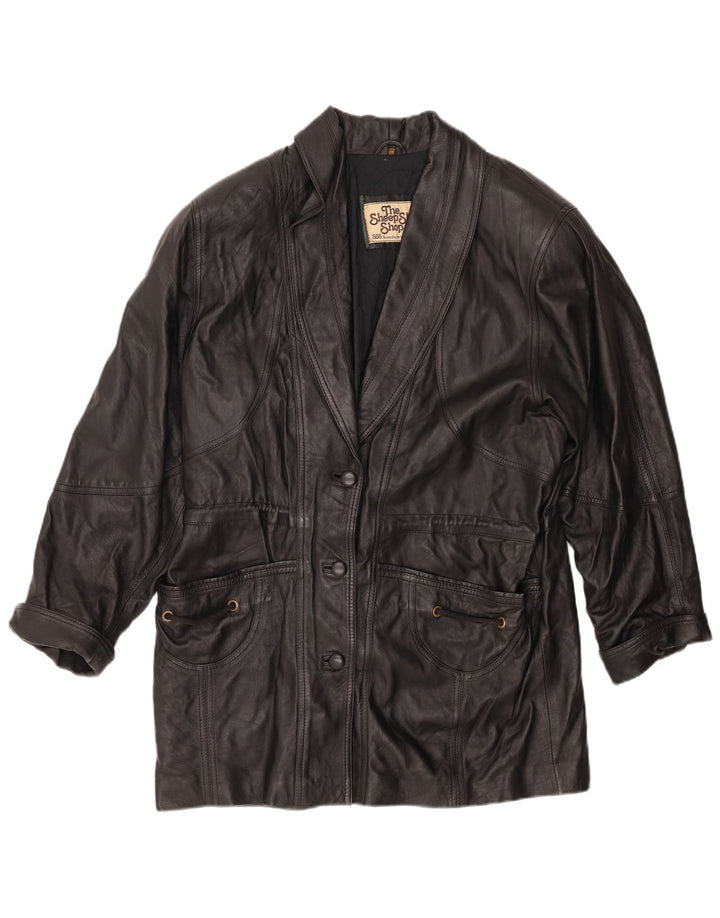 Vintage læderfrakke til kvinder EU 44 XL sort læder