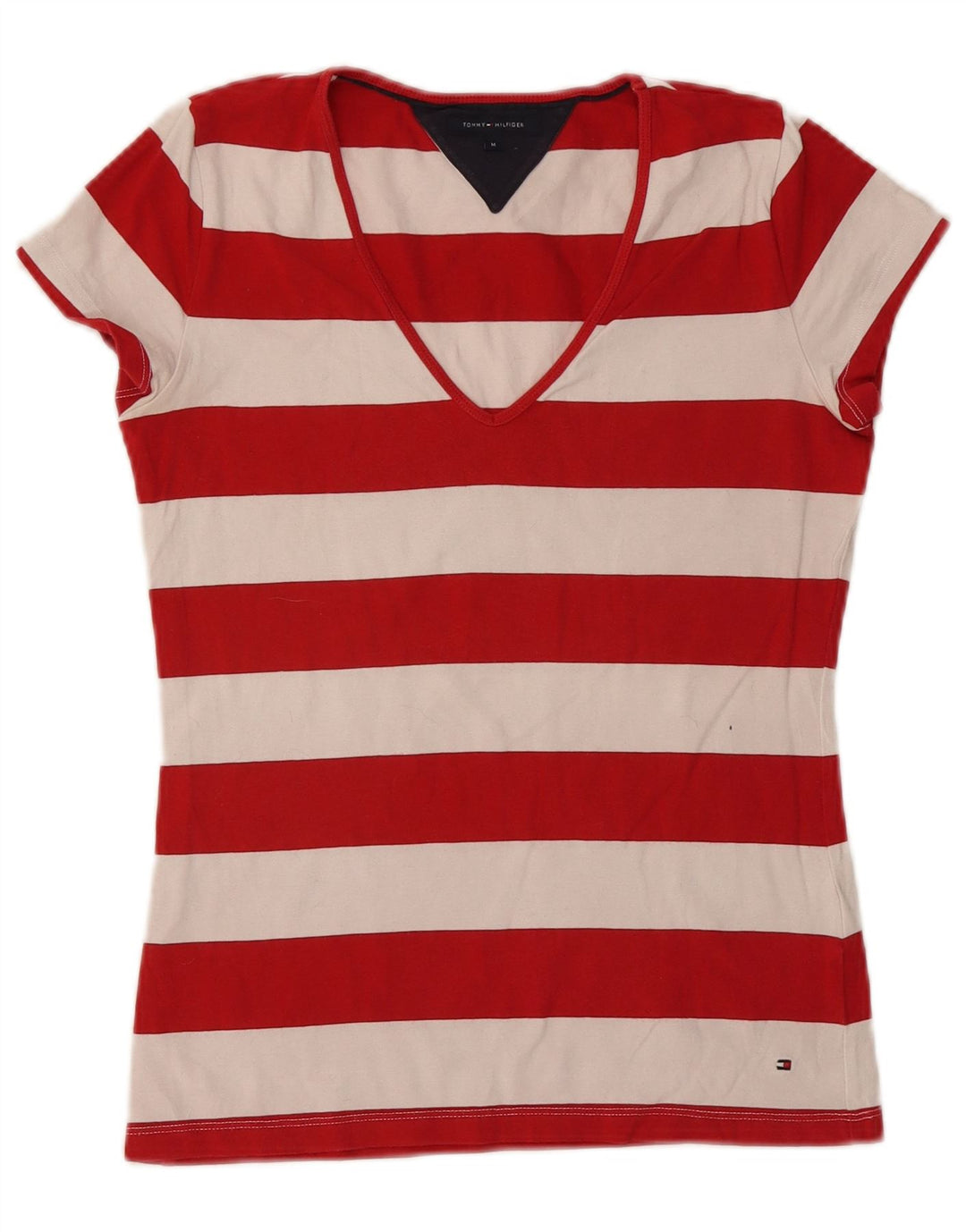 TOMMY HILFIGER T-shirt top til kvinder UK 12 Mellem rød stribet bomuld