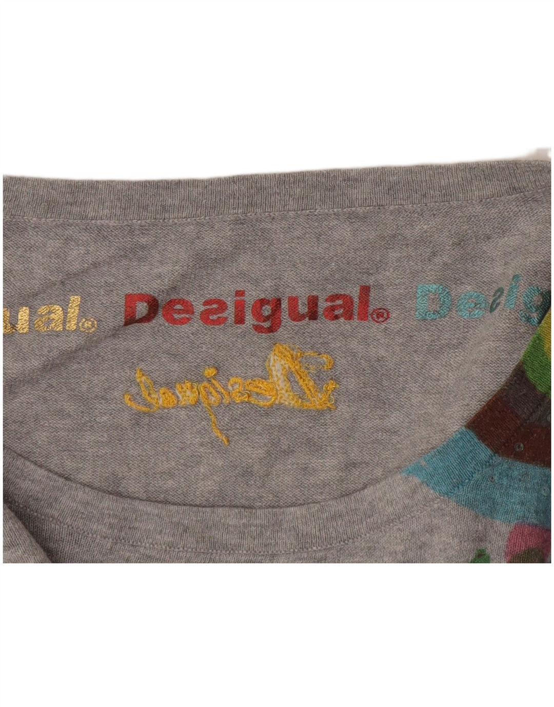 Desigual Dame Boat Neck Jumper Sweater UK 14 Medium Grå Geometrisk